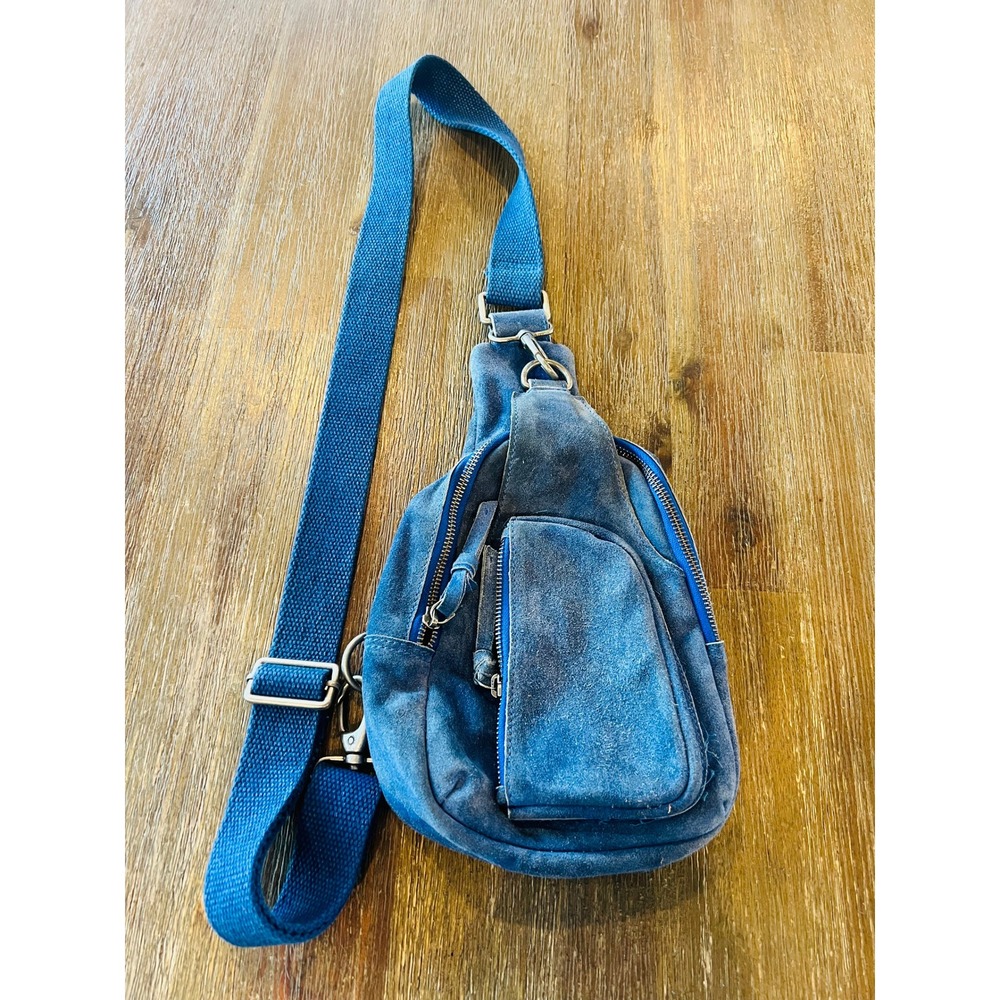 Free People Hudson Sling Bag Blue Suede Crossbody Backpack One Shoulder Bag